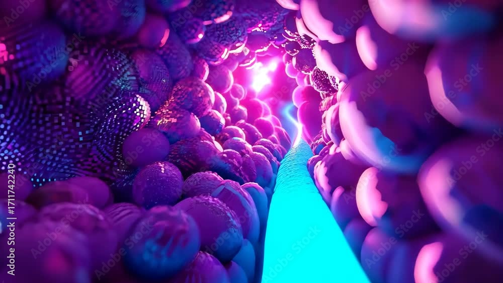 Poster this abstract image captures a vibrant, colorful view of cellular structures within a tube, showcasi