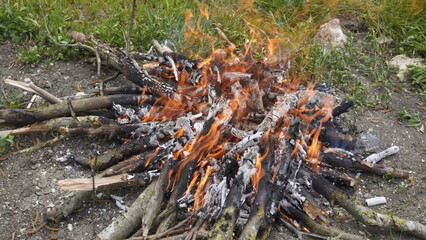 a beautiful bonfire on the green grass