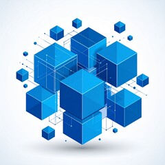 Obraz premium Isometric blue cubes abstract network structure technology concept.