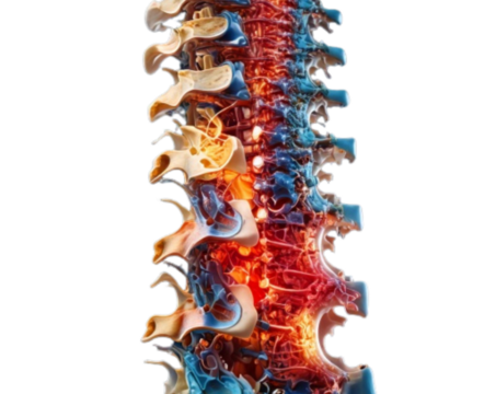Human Spine Cross-Section Anatomy with Vertebrae and Intervertebral Discs, isolated on a transparent background