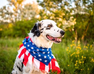 Dog in American flag bandana