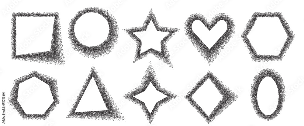 Poster noise uneven geometric shapes frames set. grainy textured black shades y2k frame callouts elements. 
