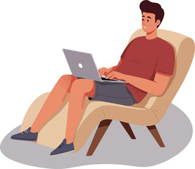 Illustrations: A Man Working Remotely on a Laptop