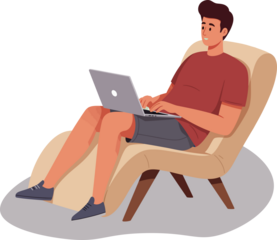 Illustrations: A Man Working Remotely on a Laptop