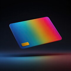Vibrant, colorful credit card floats against dark background