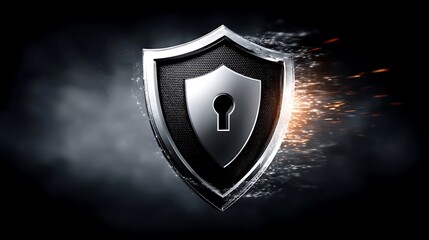 metallic shield with a keyhole represents strong digital defense