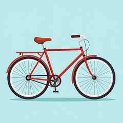 Fototapeta premium Red Vintage Bicycle Illustration on Light Blue Background.
