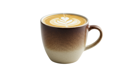 Latte art in a ceramic mug.