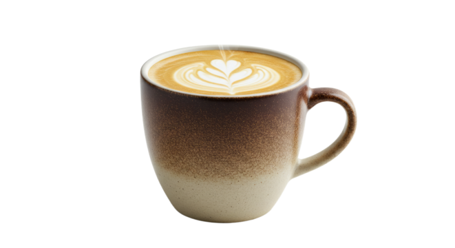 Latte art in a ceramic mug.