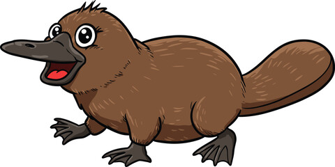 Cute cartoon platypus illustration, funny animal drawing, Australian wildlife character, exotic mammal design, adorable platypus art, kids educational animal image