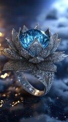 Stunning blue gem ring, lotus design