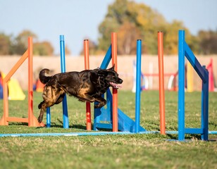 Dog jumping agility course