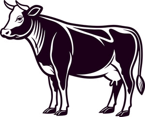 Fototapeta premium Classic farm animal silhouette of a standing cow for agricultural advertising and branding