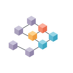 Obraz premium Abstract illustration of interconnected colorful cubes forming a digital network, symbolizing blockchain technology, secure data processing, and advanced system architecture