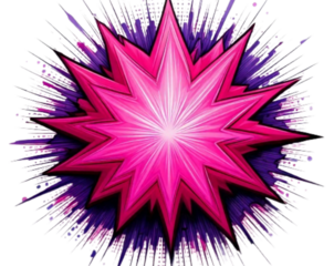  Pink Starburst Shape with Purple Outline in Comic Style, isolated on a transparent background