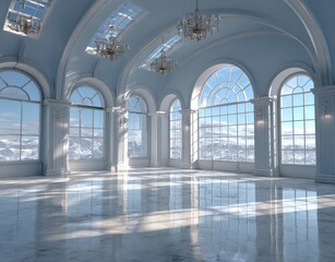 Light-filled, elegant hall with panoramic mountain views