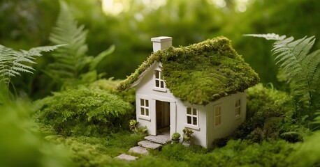 Old wooden church building architecture and residential house estate in a rural nature landscape