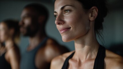 Focused, diverse group in zen-like unity, ethereal calm at dawn yoga, multicultural wellness, World Meditation Day tranquility