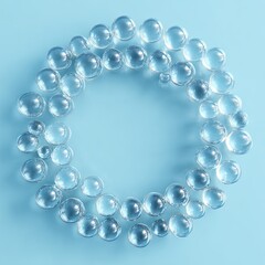 Obraz premium Clear spheres form a circle on a light blue background