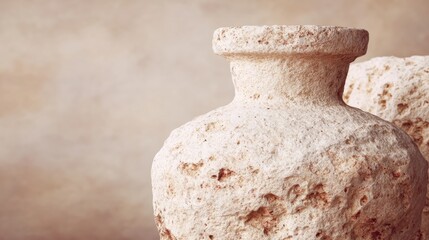 Ancient weathered amphora stands timeless amid sandstone whispers, echoing Mediterranean solstice rituals and forgotten Etruscan artisan craftsmanship