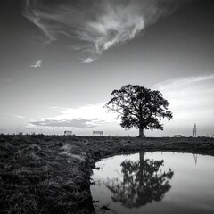 Tranquil black and white landscape