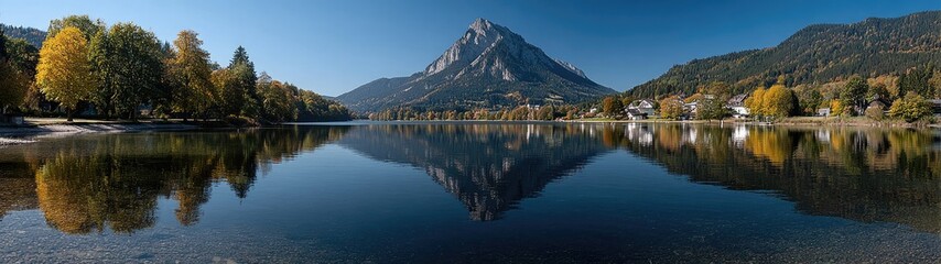 Serene mountain lake reflecting autumn colors