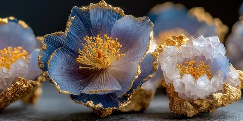 Delicate,  gold-framed flowers and crystals
