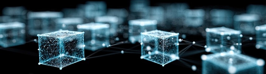 Abstract digital cubes interconnected by lines