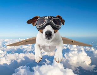 Dog pilot soaring through the clouds