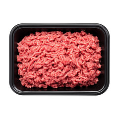 Raw meat in a black plastic tray container isolated on transparent background, Clipart png