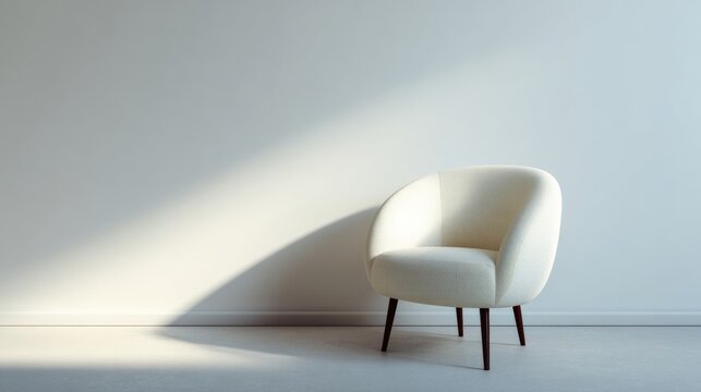 A sunbeam kisses the elegant, minimalist armchair creating a symphony of solitude, perfect for Hygge or National Simplicity Day