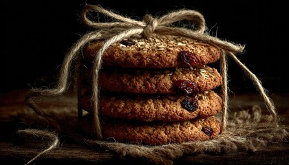 Stack of oatmeal raisin cookies tied with twine (3)