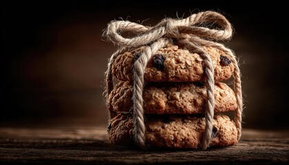 Oatmeal raisin cookies tied with twine