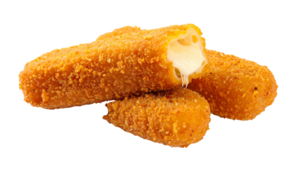 tasty mozzarella with golden crispy coating and melting cheese isolated on transparent background