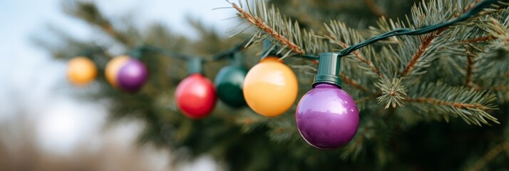 Colorful orbs twinkle, festive evergreen whispers of Yuletide joy and Pancha Ganapati, whimsical lights dance on emerald needles