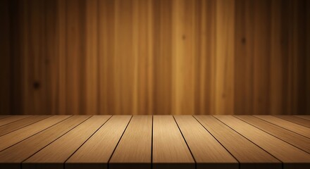 Wooden Tabletop Against Wooden Wall Background.