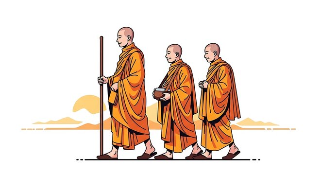 Monks Walking in Sunlight.
