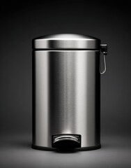Sleek, stainless steel waste bin against dark backdrop