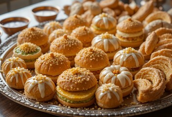 Assortment of traditional stuffed savory and sweet Indian snacks artistically arranged on a