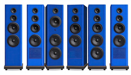 Row of vibrant blue speakers