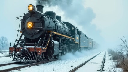 Fototapeta premium A steam train parked in the snow