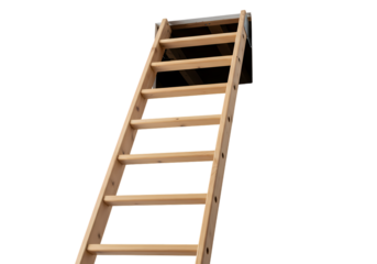Wooden Climbing Ladder Against White Background isolated on transparent background