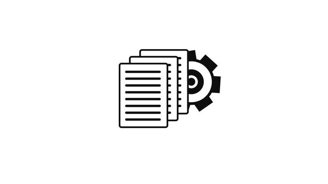Animated document settings line icon. Document file with spinning gear animation. Setting cogwheel. Operating system. Loop HD video with alpha channel