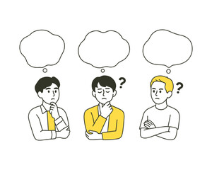 Fototapeta premium Speech Bubble Illustration Set of Young Man – Worried and Thinking