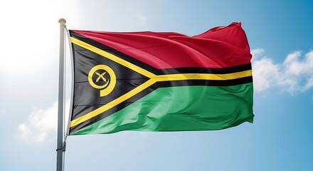 Flag of the Republic of Vanuatu Waving in the Wind.
