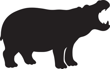 Hippo Silhouette Illustration, Bold Black Hippopotamus Outline Vector