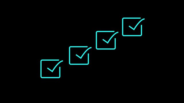Animated Checklist with Green Check Marks Appearing in Empty Boxes. Vertical video. Task Completion, To-Do List, Goals Achievement, Success