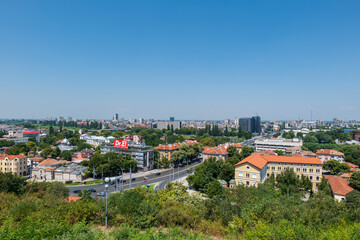 Obraz premium Plovdiv view from above in Bulgaria. Plovdiv aerial city view with historical buildings and hills