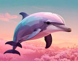 Dolphin in a pastel dream landscape