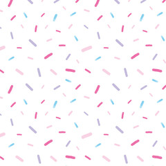 Donut, sweet confetti background. Sweet cake, donut confetti texture, seamless pattern. Colorful candy topping seamless background wallpaper. Vector illustration
